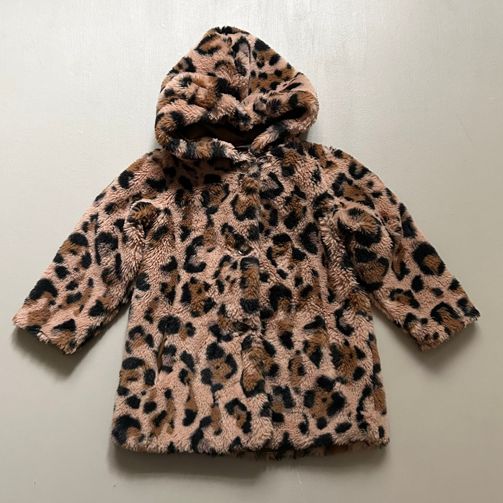 Fake fur leo jakke med hætte 92