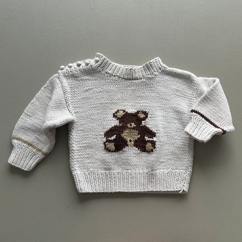 Strik i bomuld med bamse 80/86