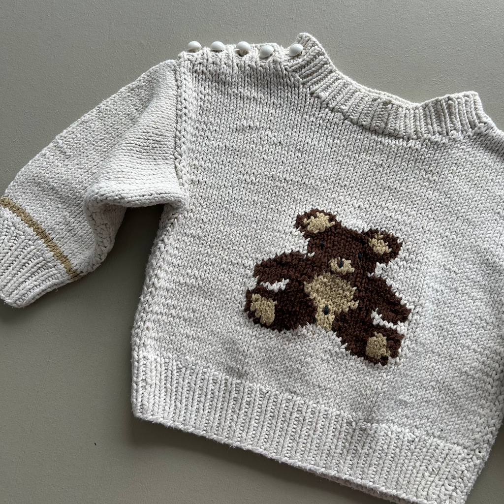 Strik i bomuld med bamse 80/86